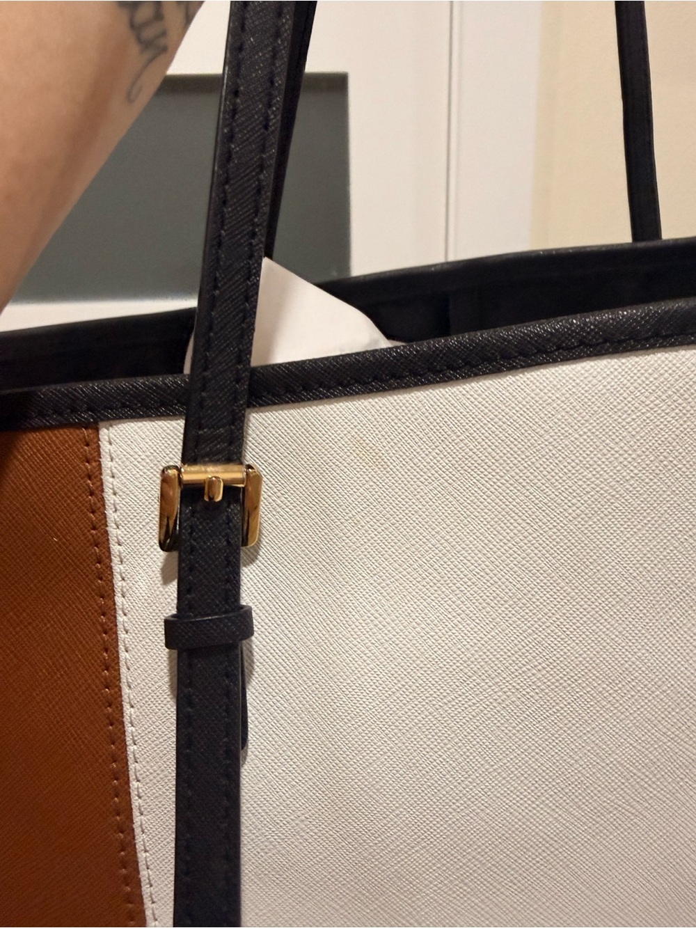 Michael Kors White, Brown & Black Colorblock Tote - Picture 6 of 11